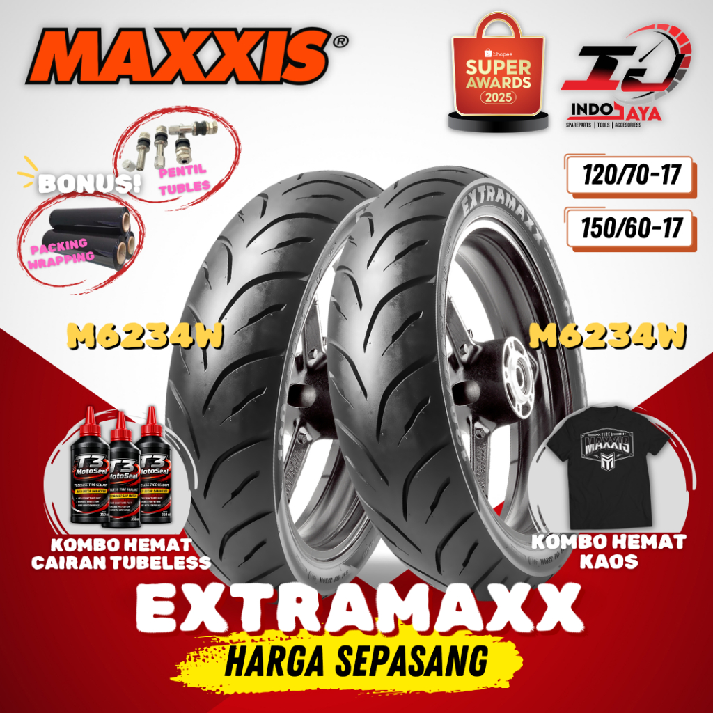 [PAKET MURAH SEPASANG] BAN MAXXIS EXTRAMAXX TUBELESS (120/70-17 & 150/60-17) M6233W / M6234W / M6233