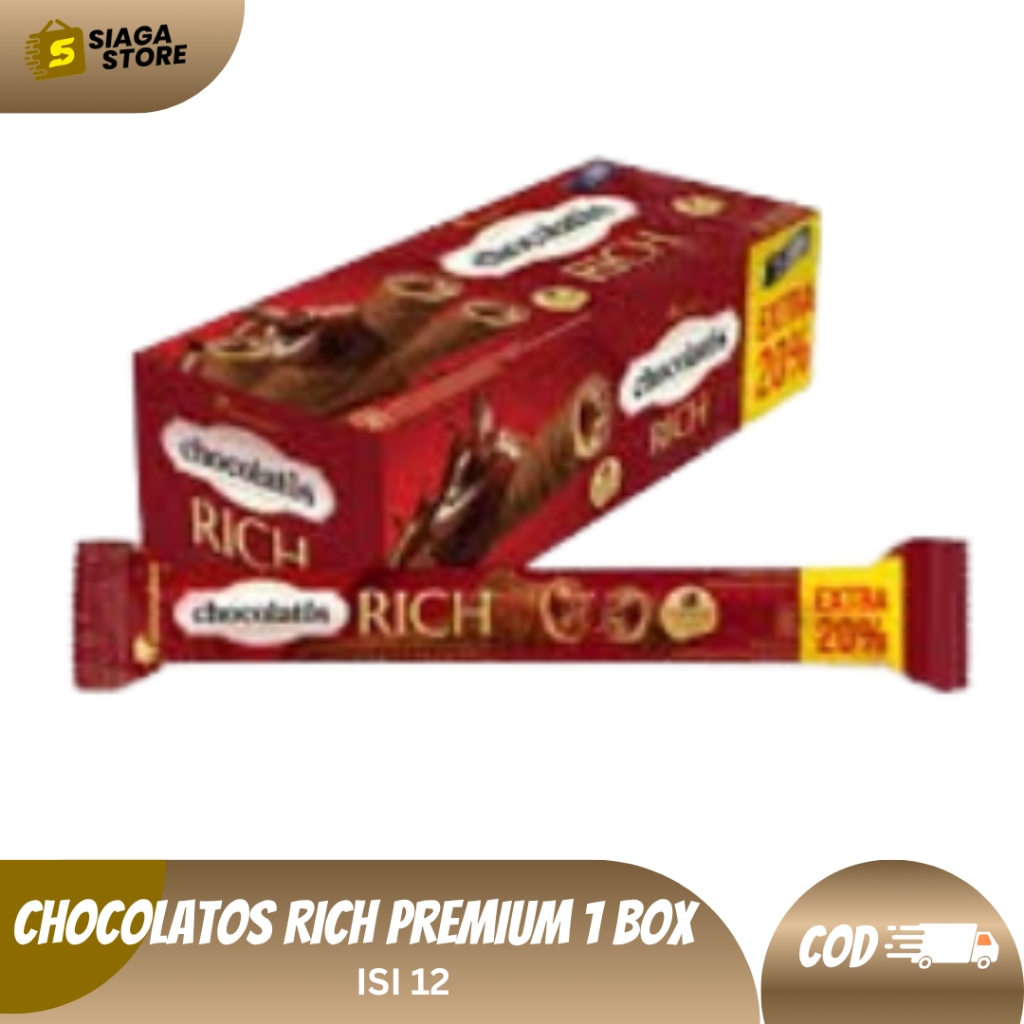 Chocolatos Rich 1 BOX ISI 12 Wafer Roll Rasa Coklat Melimpah [BELI BANYAK LEBIH HEMAT]