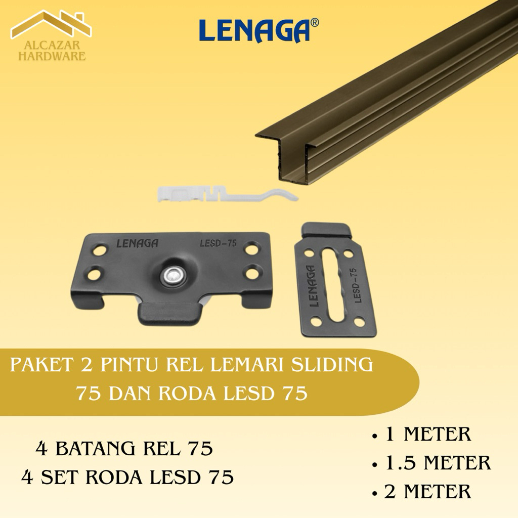 Paket (2pintu) 4 batang Rel LESD 75+ 4 set roda LESD 75 huben rel pintu lemari sliding pintu lemari 