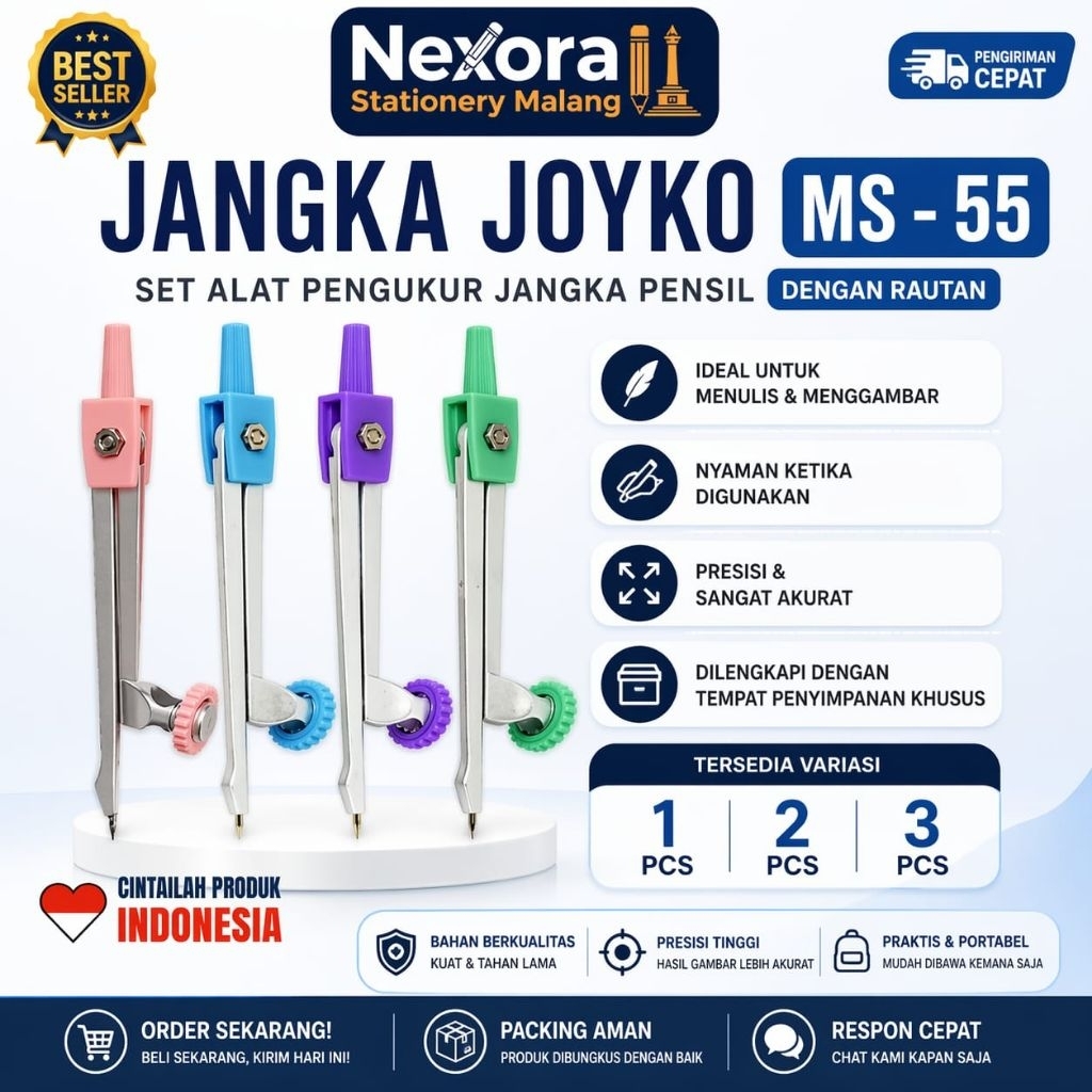 Jangka Joyko MS-55 Kompas Gambar Teknik Presisi untuk Sekolah Kuliah Arsitektur Desain Geometri Alat