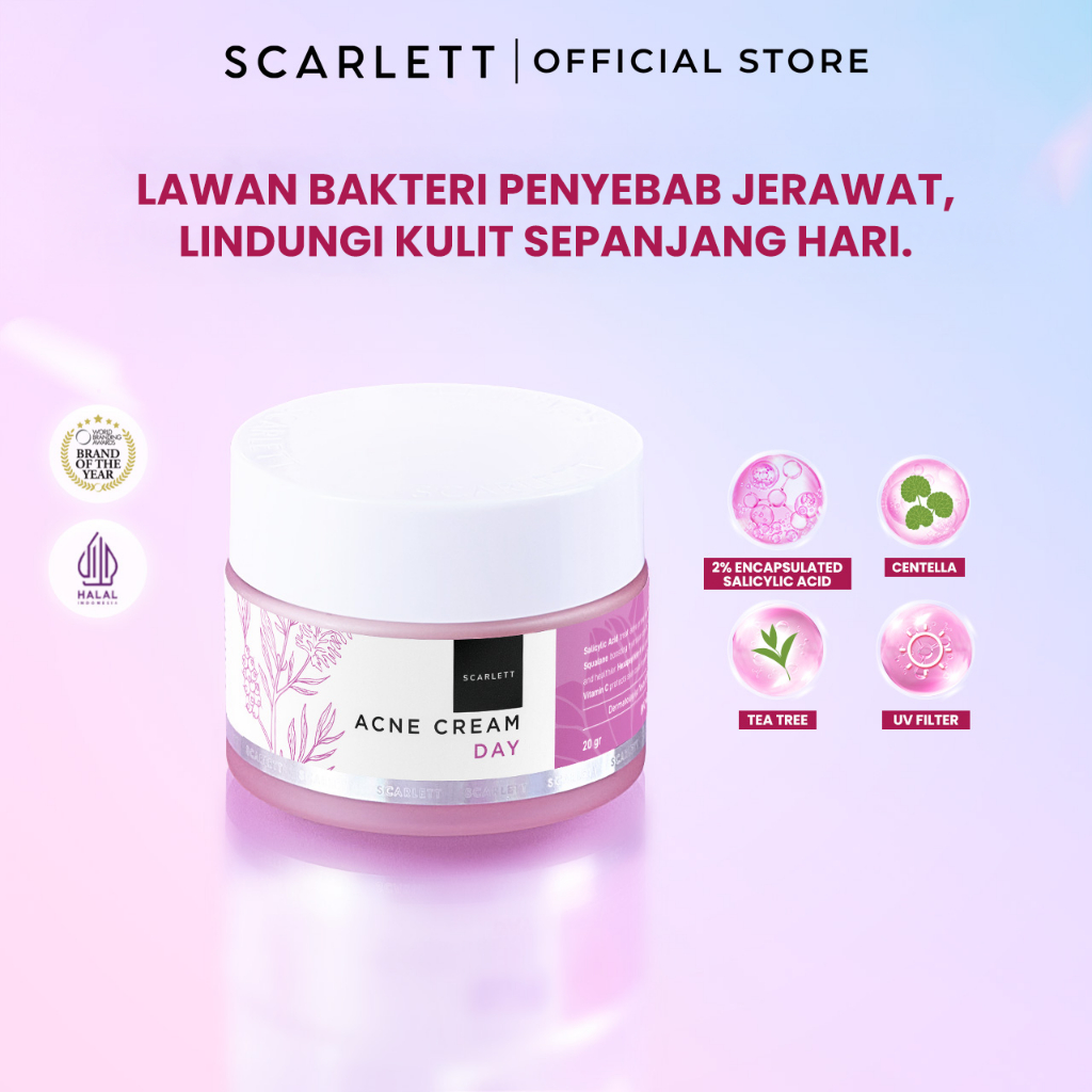 Scarlett Whitening Acne Day Cream - Krim Pagi Penghilang & Perawatan Jerawat Ampuh Atasi Hingga Beka