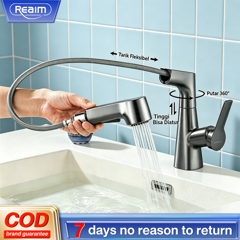Keran Tarik Keran Dapur Tarik Putar 360 Stainless Steel 304​ Keran Cuci Piring Fleksibel Faucet Tari