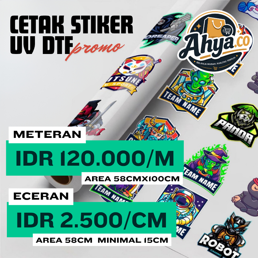 Custom Cetak Stiker UV DTF Sticker Timbul Waterproof Anti Gores Tanpa Background Cetak Satuan & Mete