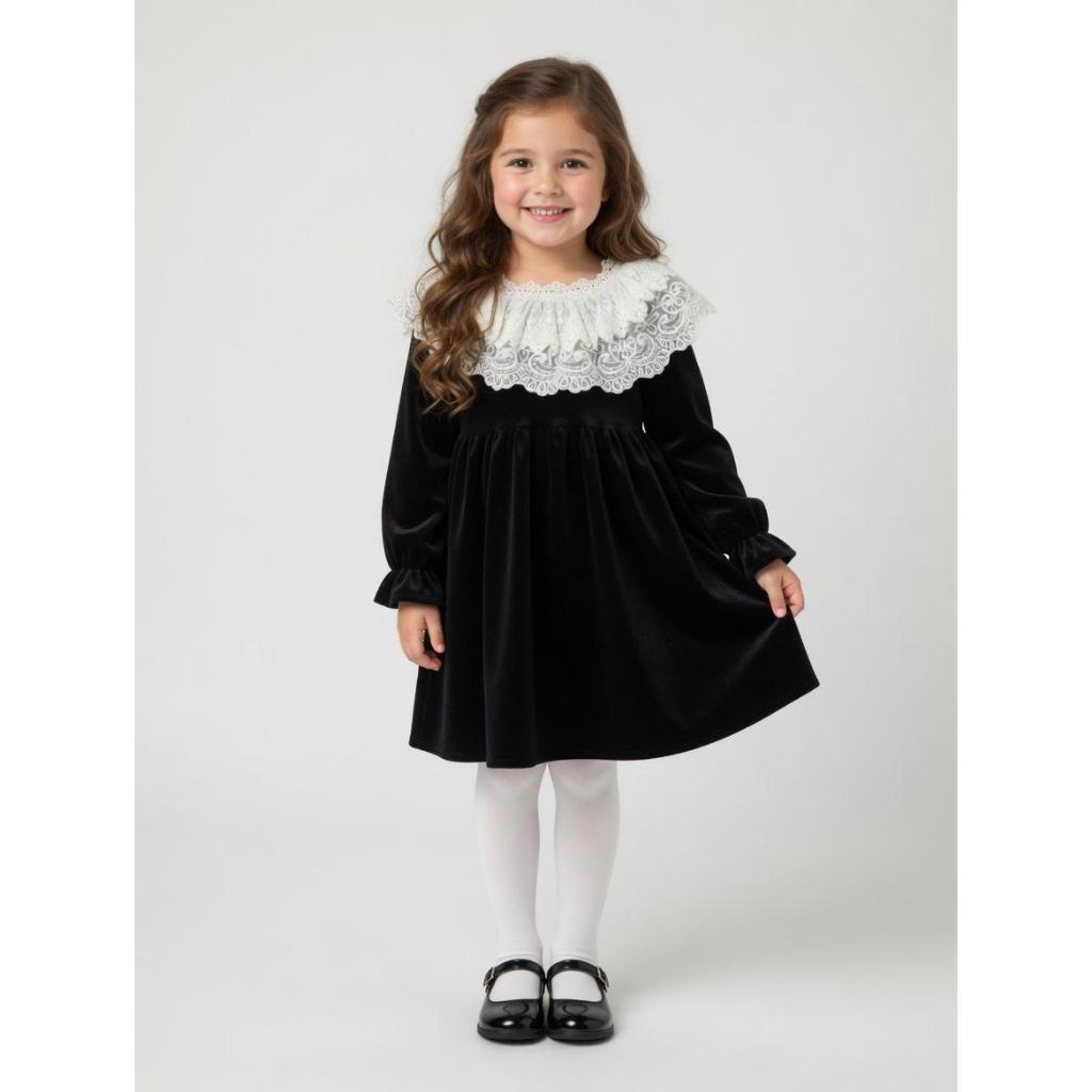 Rekomendasi Dress Anak 2-5 Tahun: Velvet Hitam dengan Kerah Renda Putih Super Imut