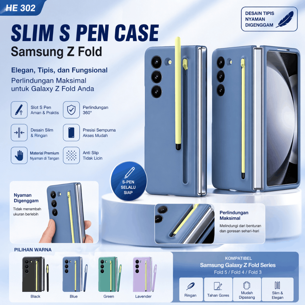 Case Samsung Z Fold 3 4 5 6 7 Slim S Pen – Cover Tipis Elegan + Holder Stylus