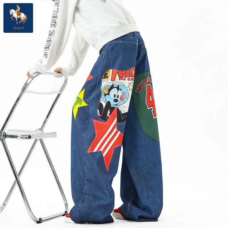 Tamp-X Oversize Celana Jeans Pria American Vintage – Hip Hop Loose Baggy – Longgar Kekinian