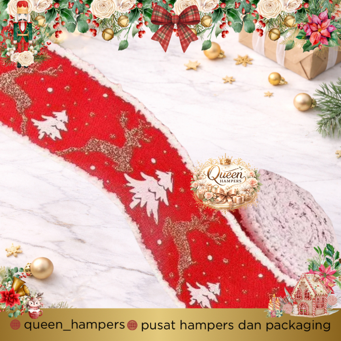 Pita Christmas Pita Natal Linen Pita Kain Goni Merry Christmas Pita Kawat Natal Pita Natal Linen 6CM