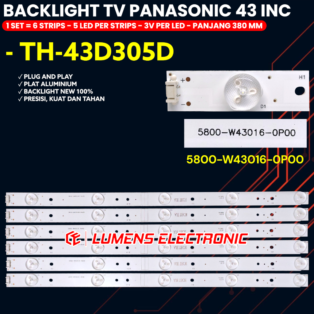 BACKLIGHT TV PANASONIC 43 INCH TH-43D305G 43D305G 43D305 43D 5800-W43016-OPOO