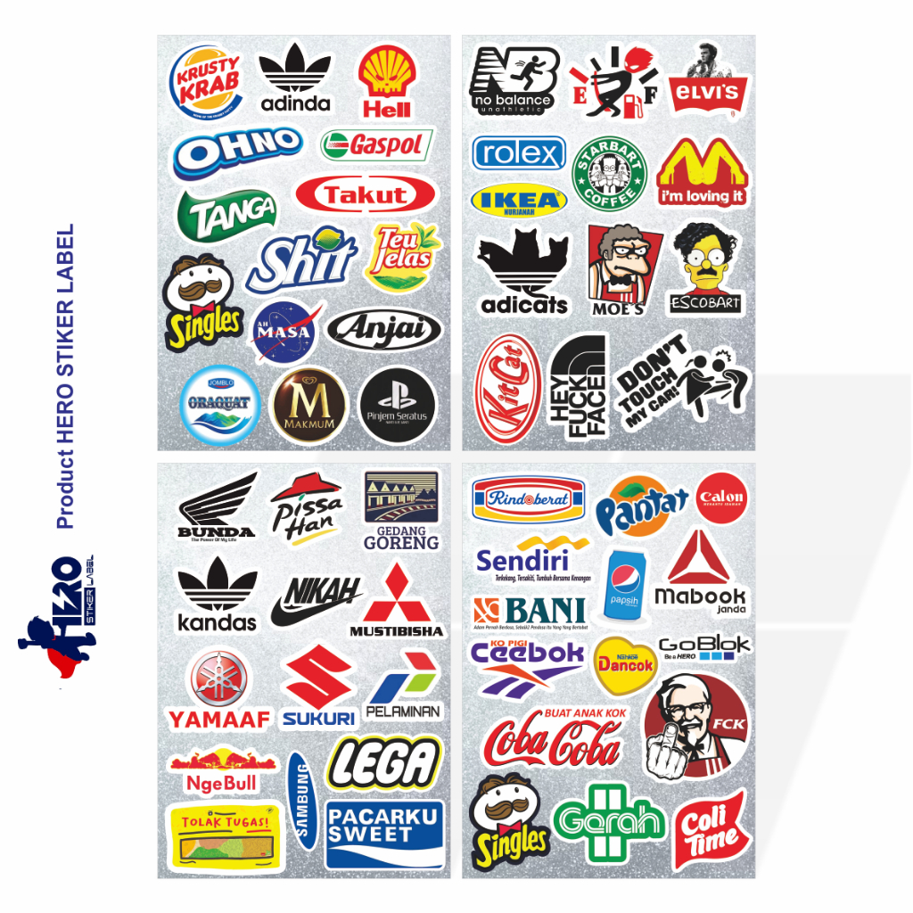 Stiker Plesetan Logo Brand Sticker Pack Parodi Logo Brand Vinyl Waterproof untuk Laptop, Buku, dan A