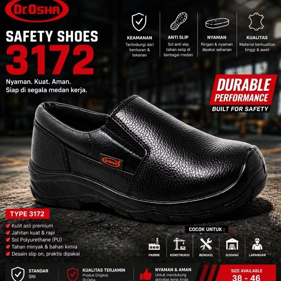Safety Shoes Dr Osha 3172 Slip-on / Sepatu Safety Shoes Dr Osha SNI Berkualitas