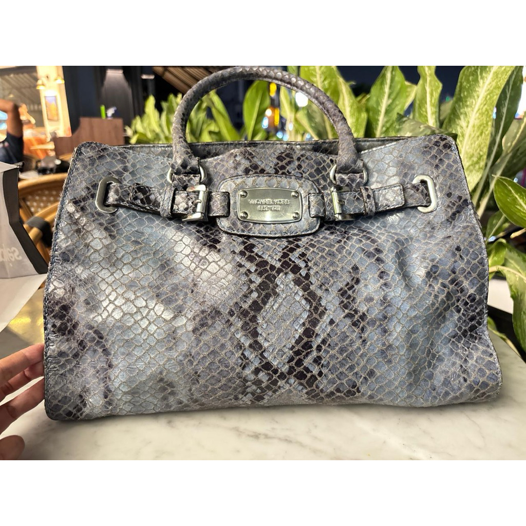 Preloved Michael Kors Python Embossed Leather Satchel Bag Grey Original MK