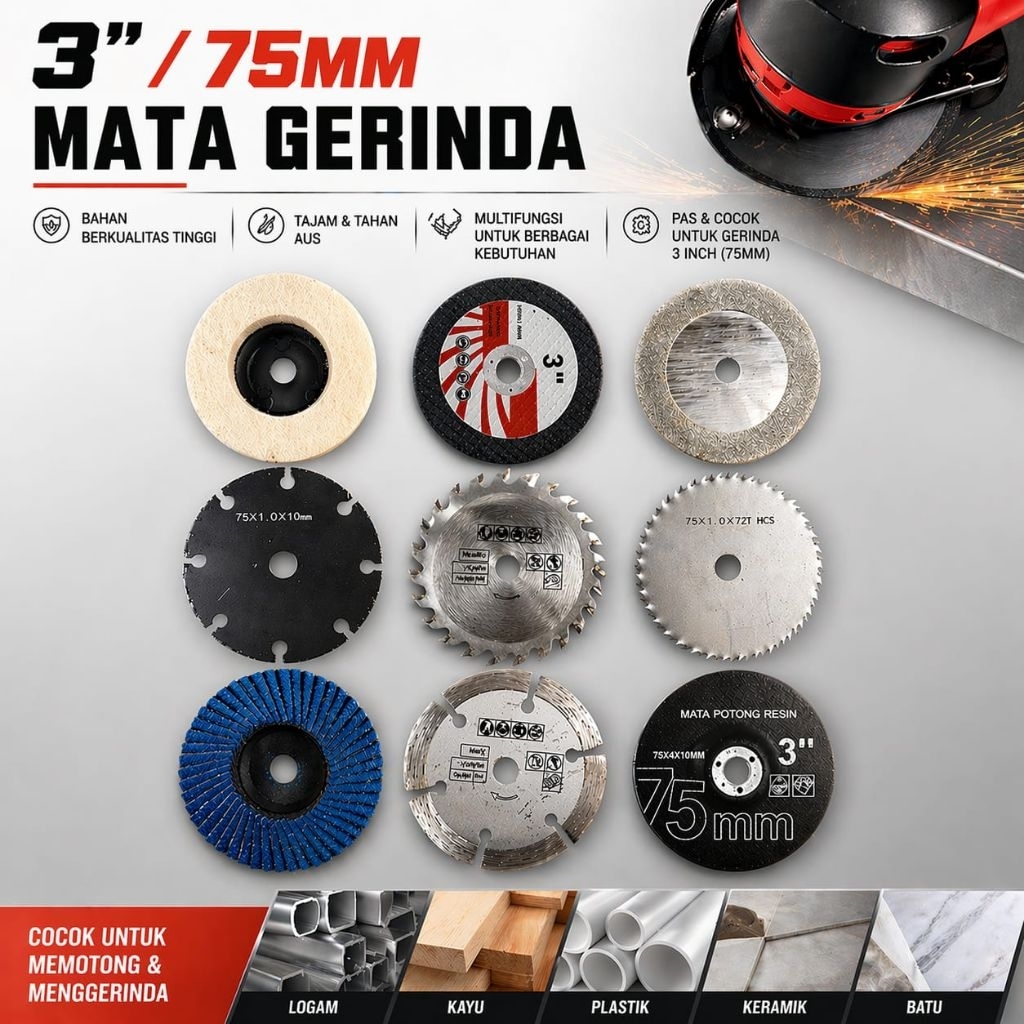 Cutting Wheel Mata Gerinda 3 inch 75mm Potong Besi Kayu Kaca Keramik Amplas Batu Asah Multi Wheel Ci