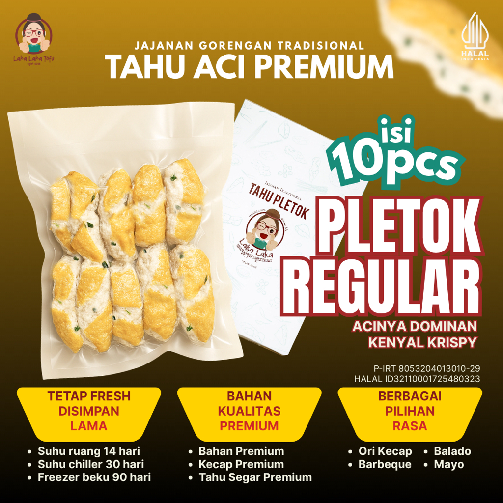 Tahu Aci Pletok REGULAR (BOX) Laka-Laka Tofu Cemilan Gorengan Vacuum Khas Tegal Frozen