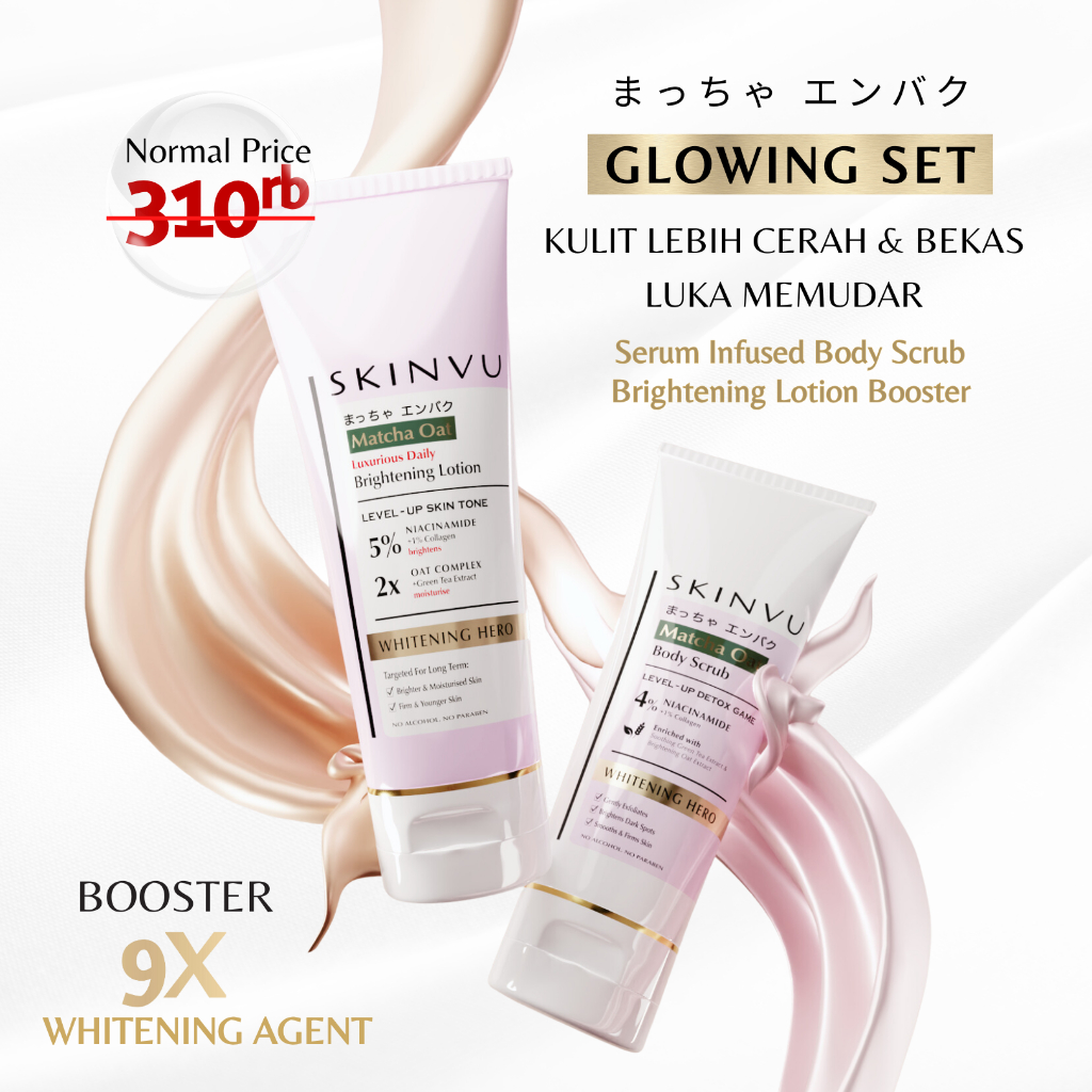 SKINVU WHITENING Glowing Set Bodycare - Body Scrub (Lulur Pemutih) & Lotion Booster (Serum Infused)