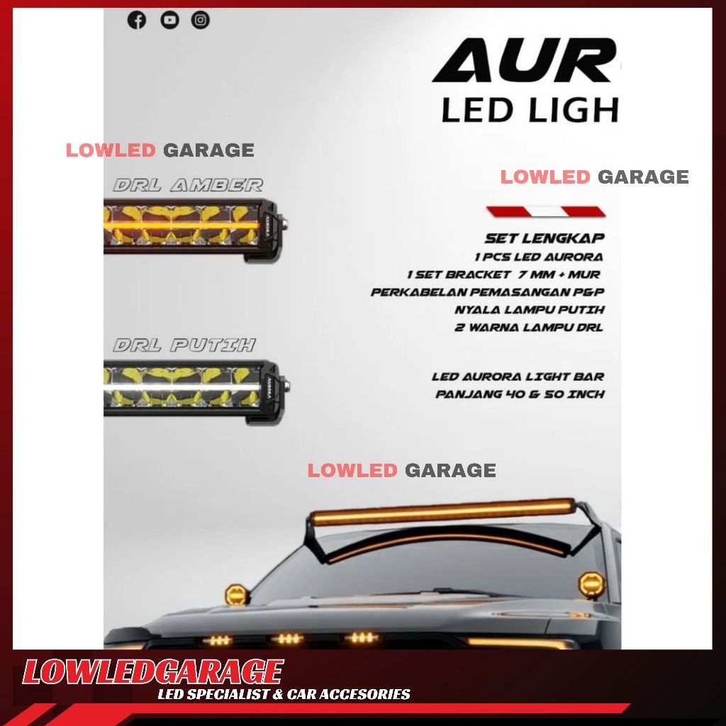 LED AURORA PD10 PUTIH 40" DOUBLE ROW 600 WATT PANJANG 107 CM LIGHT BAR WORK LIGHT LAMPU TEMBAK SOROT