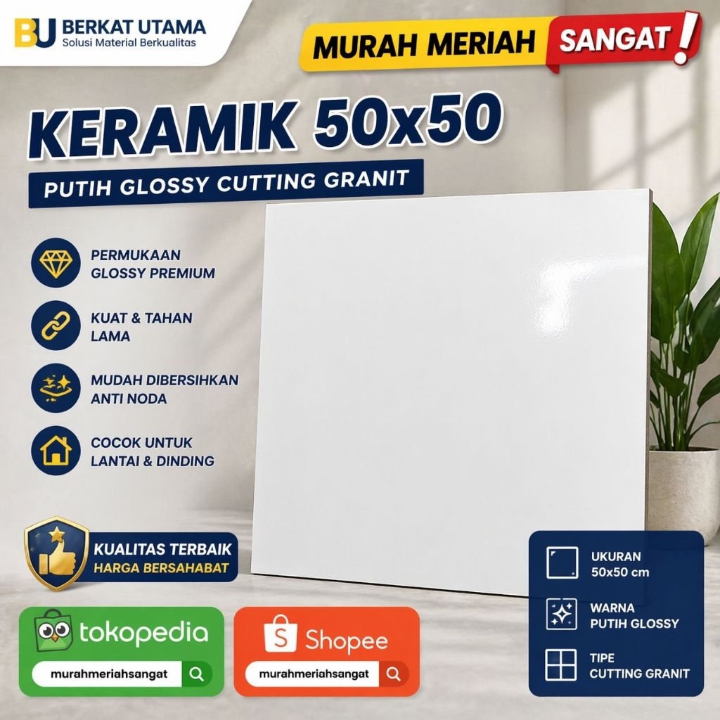 KERAMIK LANTAI 50X50-KERAMIK DINDING 50X50 PUTIH GLOSSY KW 3 DAN KW 1