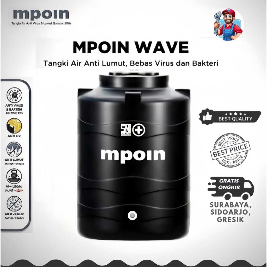 Tandon Air Tangki Toren Air Merek MPOIN 7500 Liter 10000 Liter Anti Lumut Anti Bakteri Garansi MPOIN