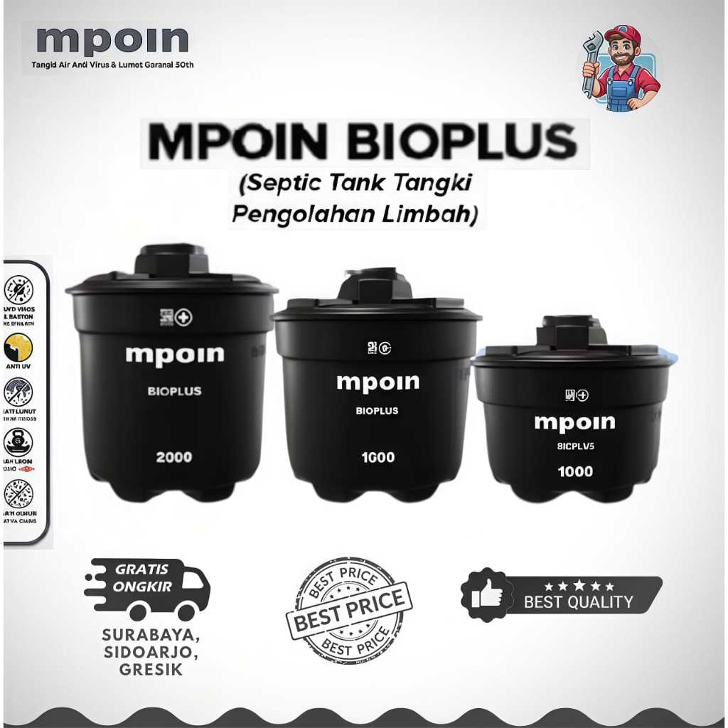 Tandon Air Tangki Toren Air Septictank Merek MPOIN 1000 - 2000 liter Anti Lumut Anti Bakteri Garansi