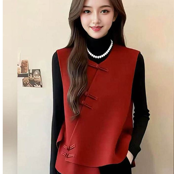 gugur dan musim dingin rompi meriah rompi merah mantel wanita