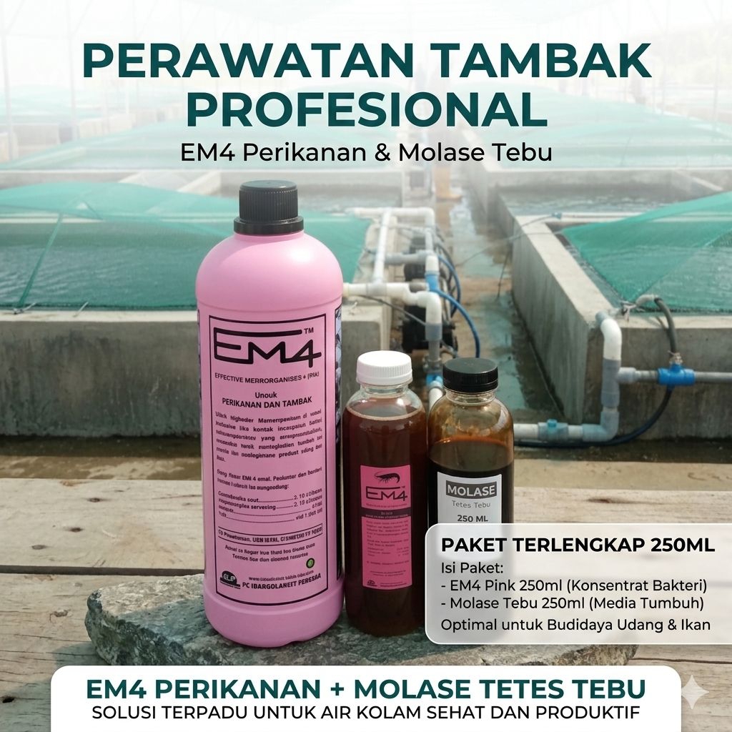 EM4 perikanan + molase 250ml, EM4 perikanan (PINK) + molase tetes tebu