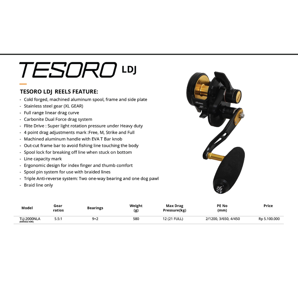 REEL OH OKUMA TESORO LDJ TLJ-2000NLA (HANDLE KIRI)