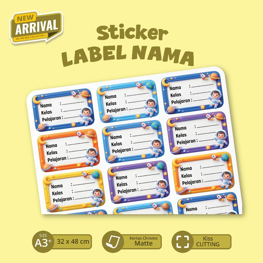 Label Nama Buku Tulis Sekolah / Stiker Nama Anak Custom Karakter Lucu