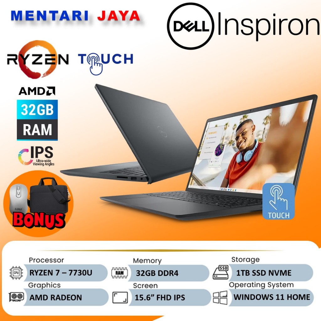 Laptop Dell Inspiron 15 3535 AMD Ryzen 7 7730U 32GB 1TB SSD 15.6 FHD IPS Touchscreen