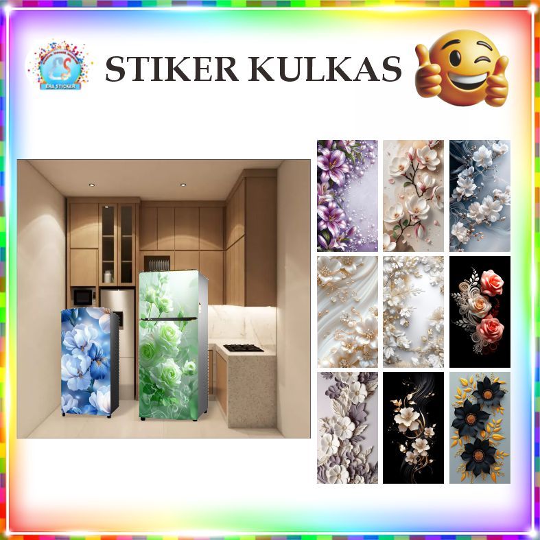 Stiker Kulkas 1 Pintu dan 2 Pintu Motif Bunga Unik Cantik Bagus K076 ES - K084 ES