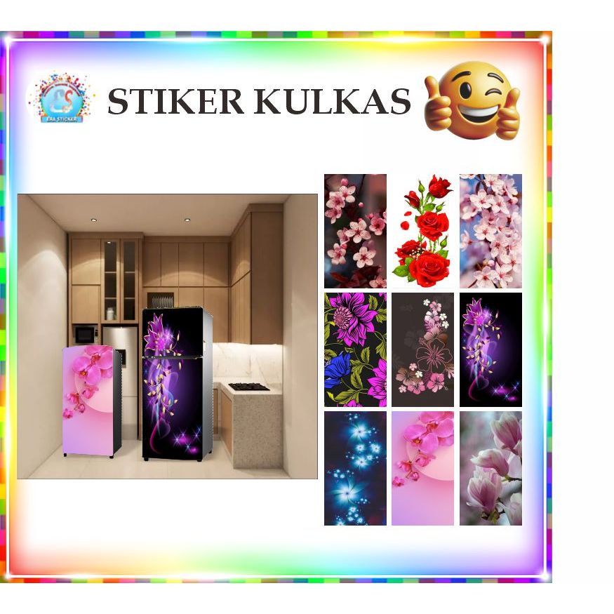 Stiker Kulkas 1 Pintu dan 2 Pintu Motif Bunga Unik Cantik Bagus FF0165 ES - FF0174 ES