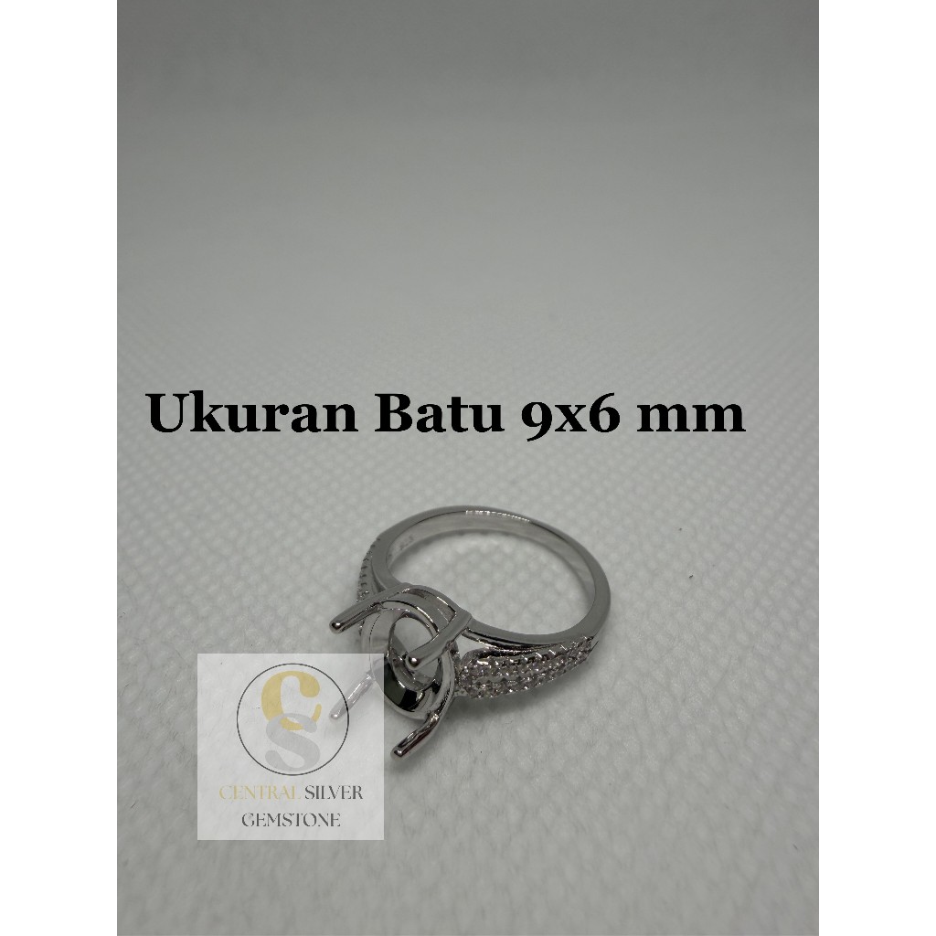 Emban Cincin Silver 925 wanita untuk batu akik [Ukuran 9x6 mm]