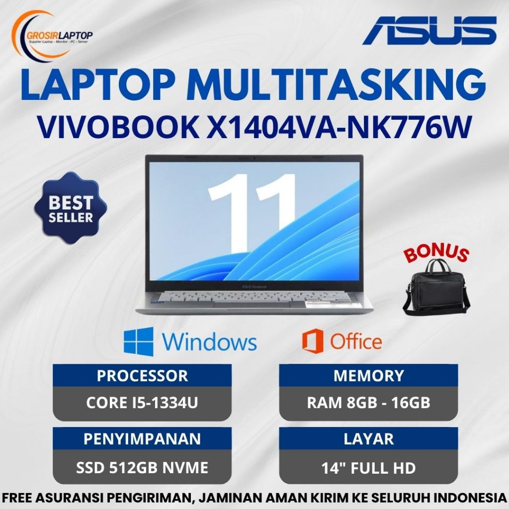 Terbaru Laptop Asus VivoBook X1404VA-NK776W Core i5 Gen 13 Ram 8Gb Ssd 512Gb 14" Full HD Windows 11