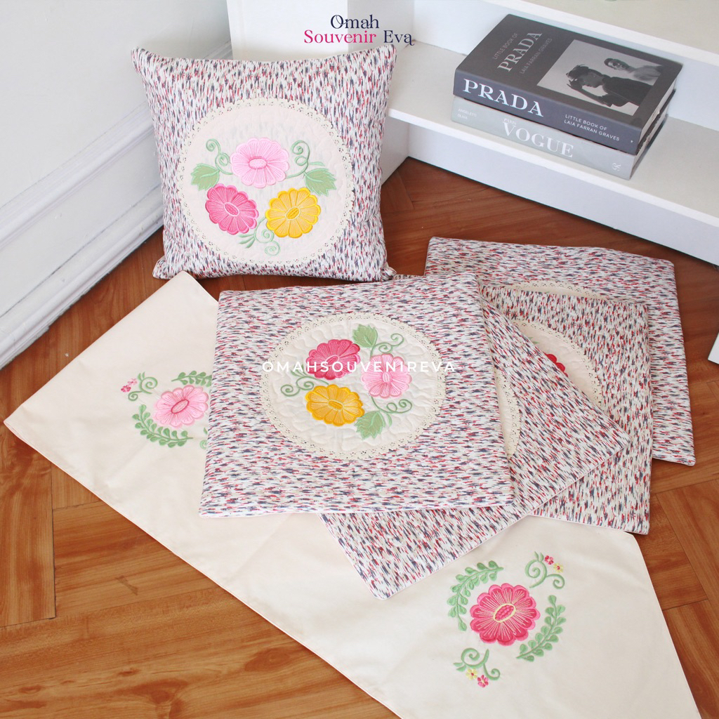 Omah Daster Eva - Set Bantal dan Taplak Meja Bordir Khas Malang