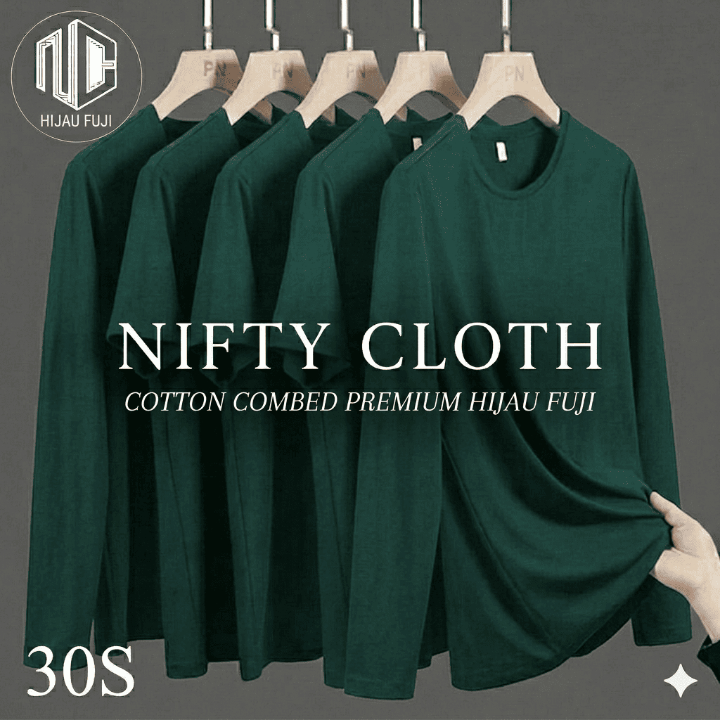 Niftycloth Kaos Polos Dewasa Lengan Panjang Hijau Fuji