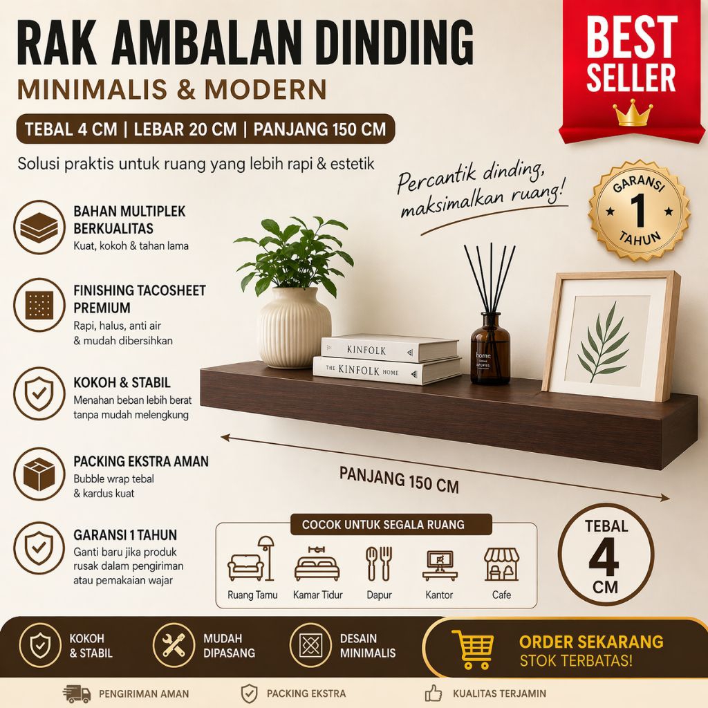 Rak Ambalan Dinding Minimalis Modern – Rak Pajangan Kamar/Ruang Tamu