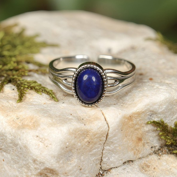 Natural Lapis Lazuli  Stone Women Ring - Made In Turkey