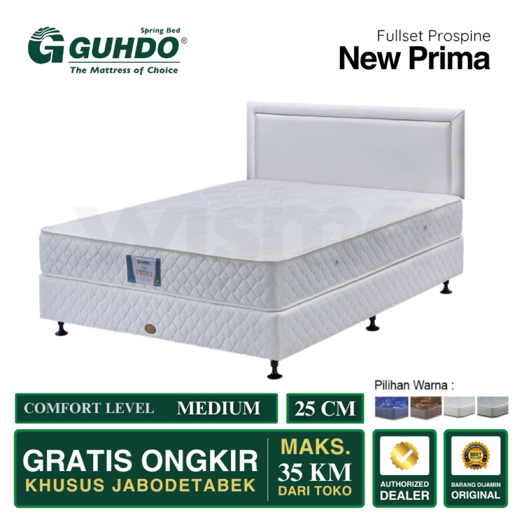 Kasur Springbed Guhdo Fullset Prospine New Prima T25 Biru Putih Merah Coklat Abu-Abu 90x200 100x200 
