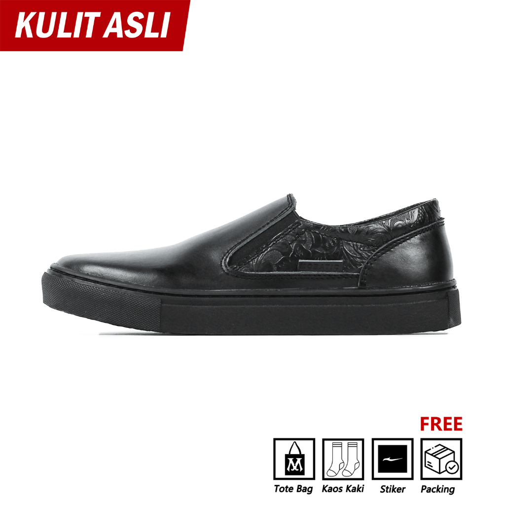 Mobatic Slip-On Asa All Black || Sepatu Kulit Pria