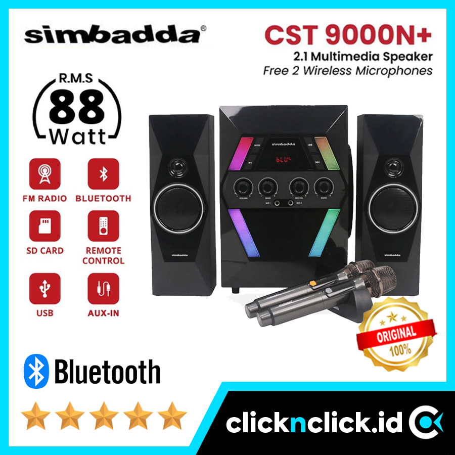 SIMBADDA CST 9000N+ Free 2 Mic - Speaker Desktop 2.1 Bluetooth Multimedia RGB Subwoofer Bass Wireles
