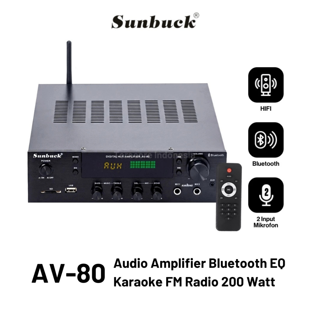 Sunbuck AV80 AV 80 Amplifier Karaoke Audio Bluetooth EQ FM Radio 200W