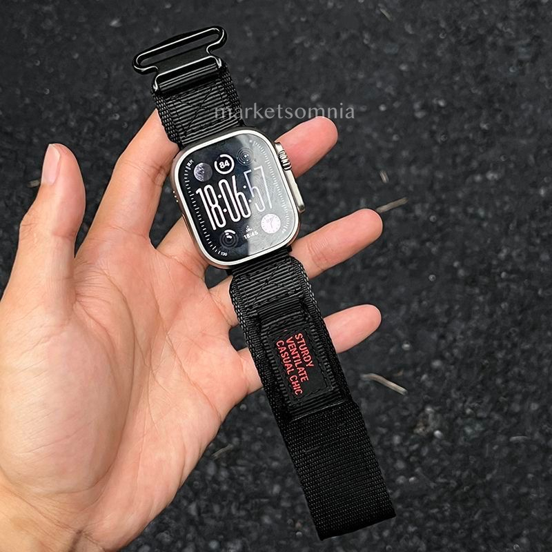 Strap Apple Watch Ultra 1 2 49mm Canvas Nylon Sport Tali Jam iWatch Series 10 9 8 7 6 5 4 3 2 1 SE T