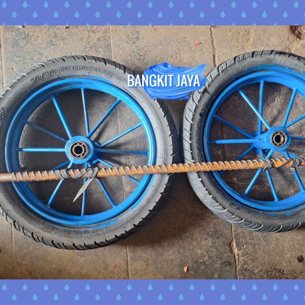 Roda Gerobak Ring 14 Lengkap As Panjang