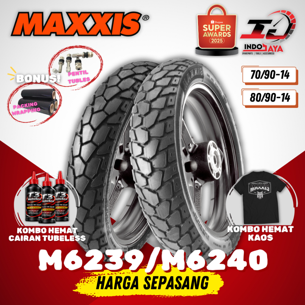 [PAKET MURAH SEPASANG] BAN MAXXIS M6239 / M6240 TUBELESS (70/90-14 & 80/90-14) M-6239 / M-6240 BAN O