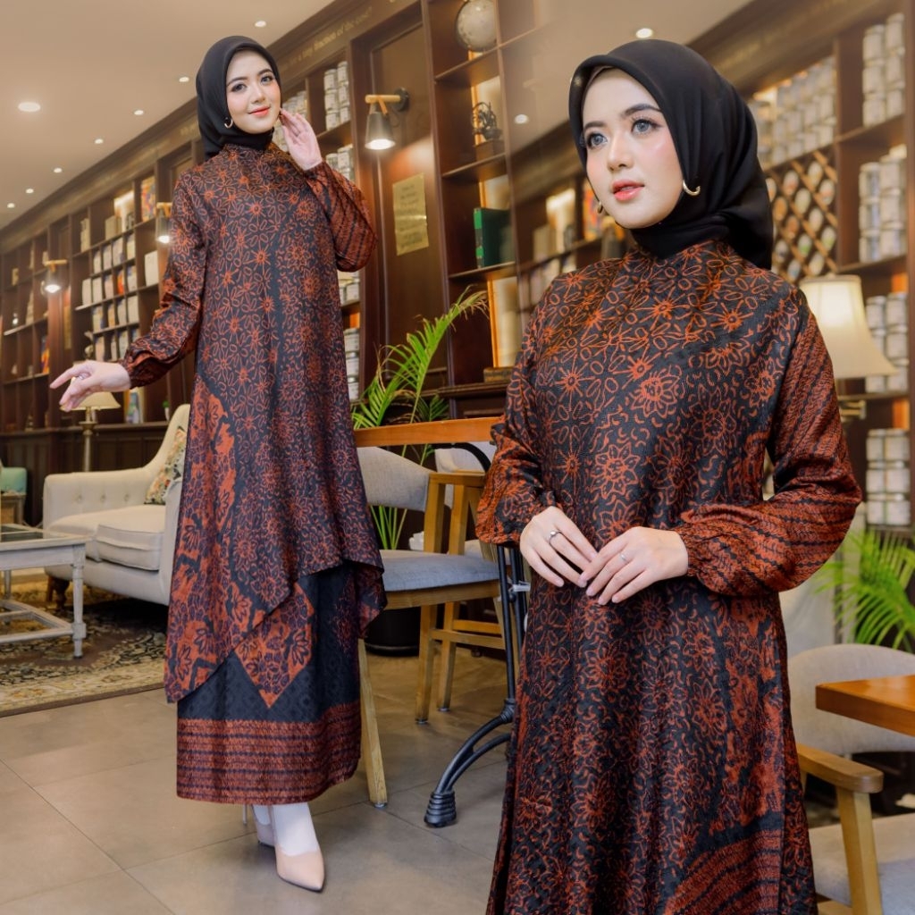 ALAZZA -SETELAN BATIK TUNIK WANITA SET BATIK TUNIK dobby sutra viscose premium ORIGINAL/set batik tu