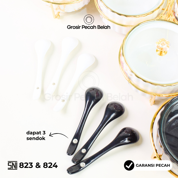 Ready Tempat Bumbu Keramik Rak Set Porselain Motif Linning Gold Marble Putih Marble Hitam Fiorenza
