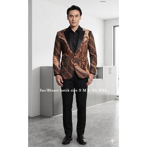 Blazer / Jas Batik Pria Katun Motif Batik Solo Resmi Formal Lengan Panjang Ukuran S-XXL