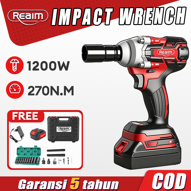 REAIM Impact Wrench Brushless Bor Baterai Bor Listrik Impact Baterai Untuk Baut Mobil