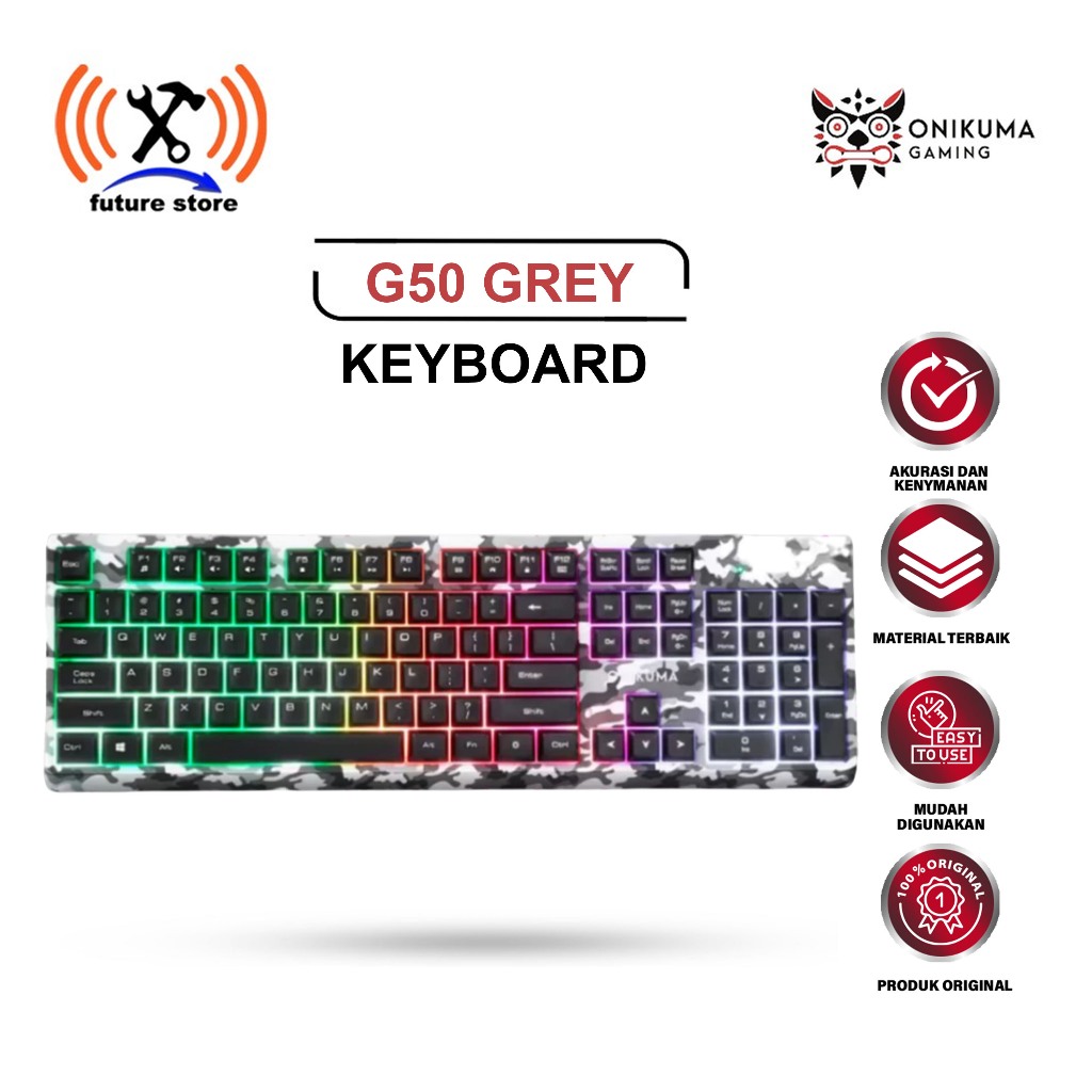 ONIKUMA G50 CAMOU GREY ERGONOMIS RGB - KEYBOARD GAMING ONIKUMA G50 CAMOU GREY ORIGINAL - ONIKUMA G50