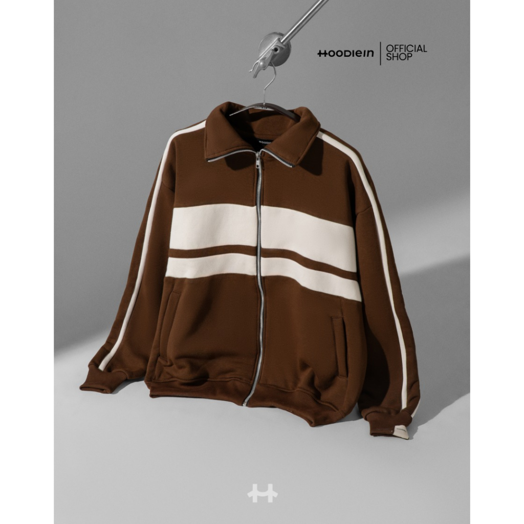 Hoodie.In Track Strip Jacket Cotton/Katun Regular Boxy – Coffee UNISEX (Pria/Wanita)
