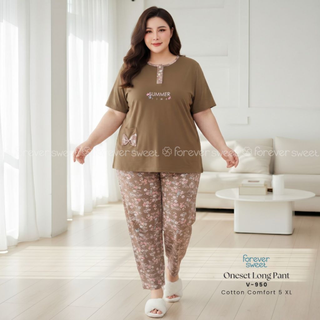 FOREVER SWEET | One Set Baju Tidur Lengan Pendek Celana Panjang CP XXXXXL 5XL SUPER JUMBO V 729 - 02