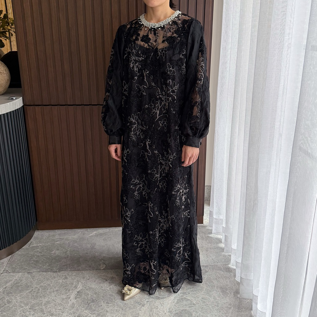 KINA ATELIER - Flowery Dress in black